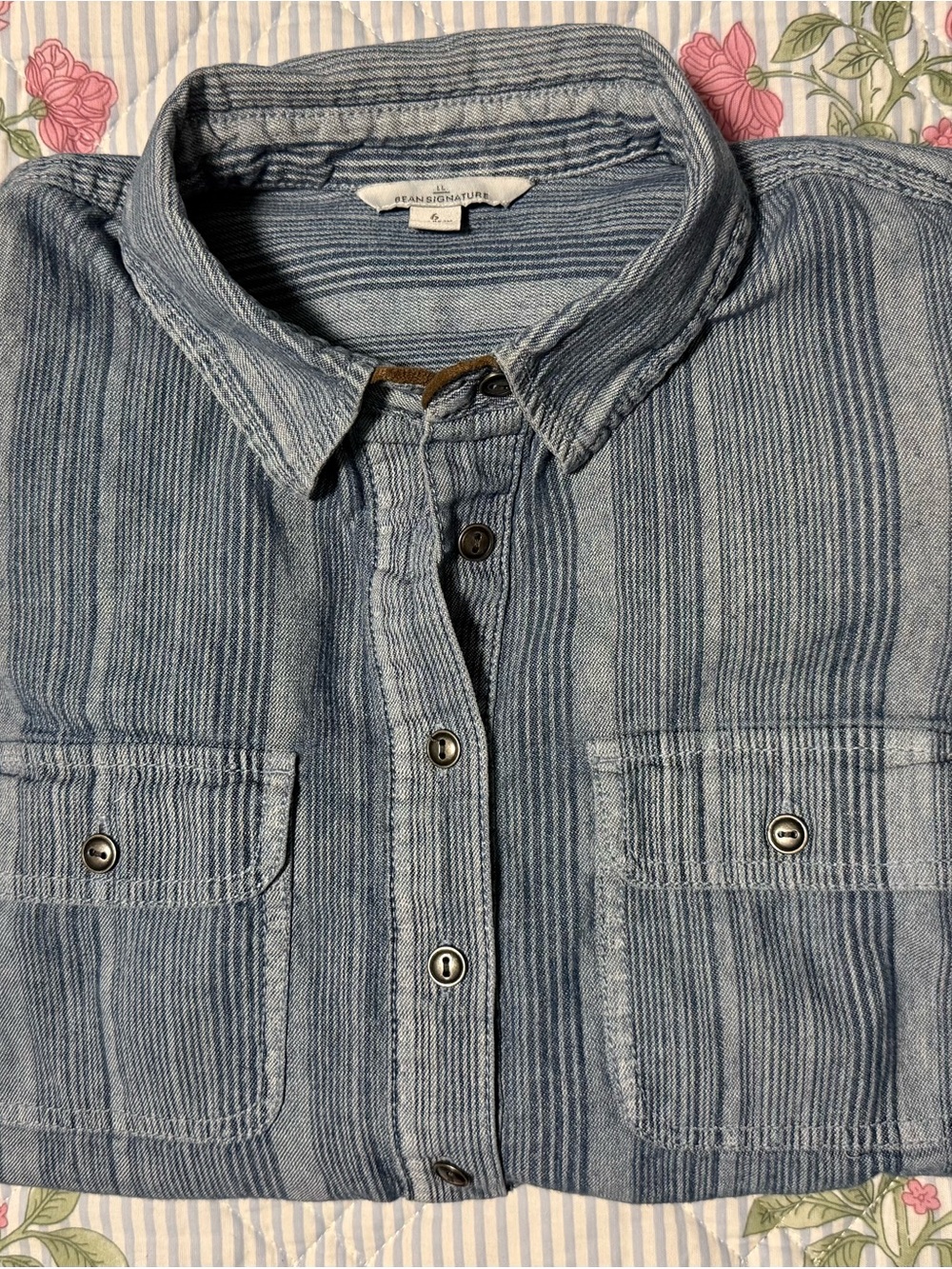 L.L. Bean Women’s Blue Striped Cotton Button-Down Shirt